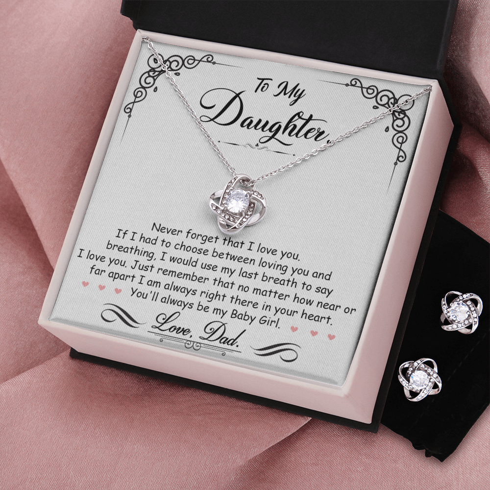 TO MY DAUGHTER BREATHING LOVE KNOT NECKLACE AND EARRINGS SET