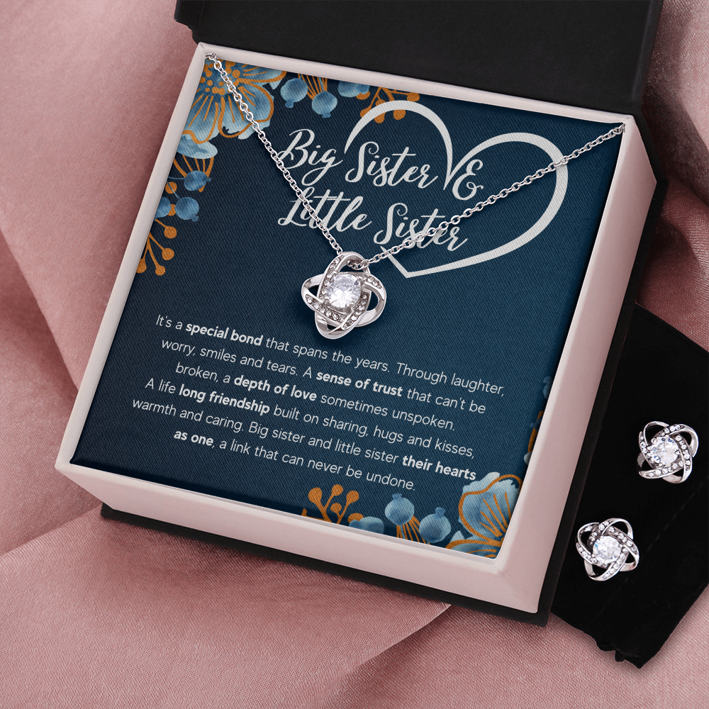 TO MY SISTER BOND LOVE KNOT NECKLACE AND EARRINGS
