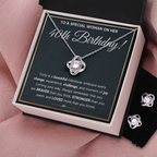 40TH BIRTHDAY MILESTONE LOVE KNOT NECKLACE AND EARRINGS SET