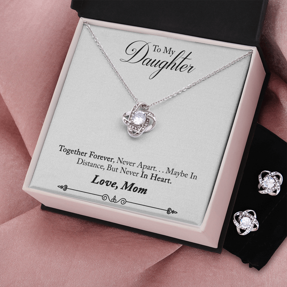 TO MY DAUGHTER IN HEART LOVE KNOT NECKLACE AND EARRINGS SET