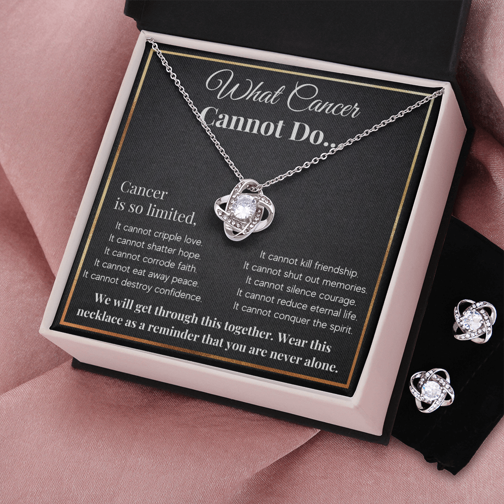WHAT CANCER CANNOT DO LOVE KNOT NECKLACE AND EARRINGS SET