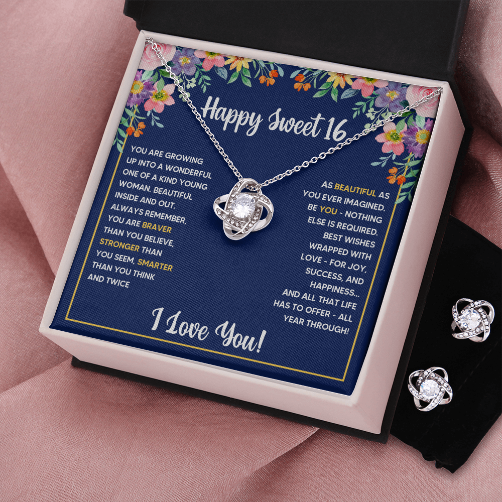 SWEET 16 WRAPPED LOVE KNOT NECKLACE AND EARRINGS SET