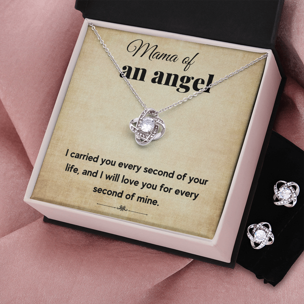 MAMA OF AN ANGEL LOVE KNOT NECKLACE AND EARRINGS