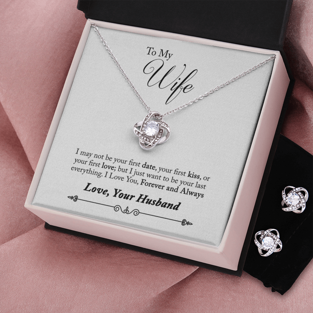 TO MY WIFE LAST EVERYTHING LOVE KNOT NECKLACE AND EARRINGS SET