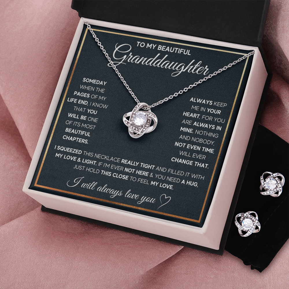 TO MY GRANDDAUGHTER SQUEEZED LOVE KNOT NECKLACE AND EARRINGS SET