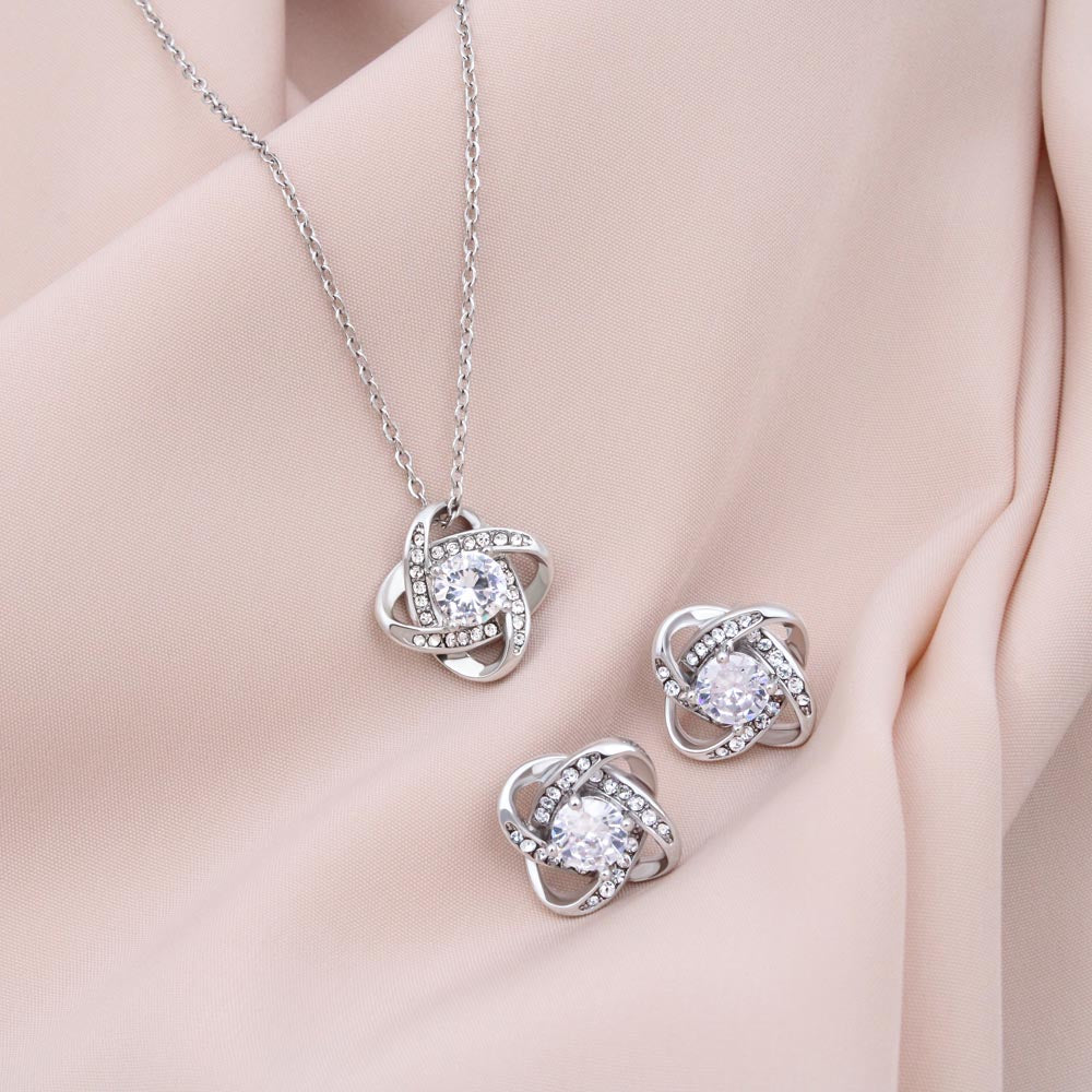 TO MY MOM FROM DAUGHTER SQUEEZED LOVE KNOT EARRING NECKLACE GIFT SET