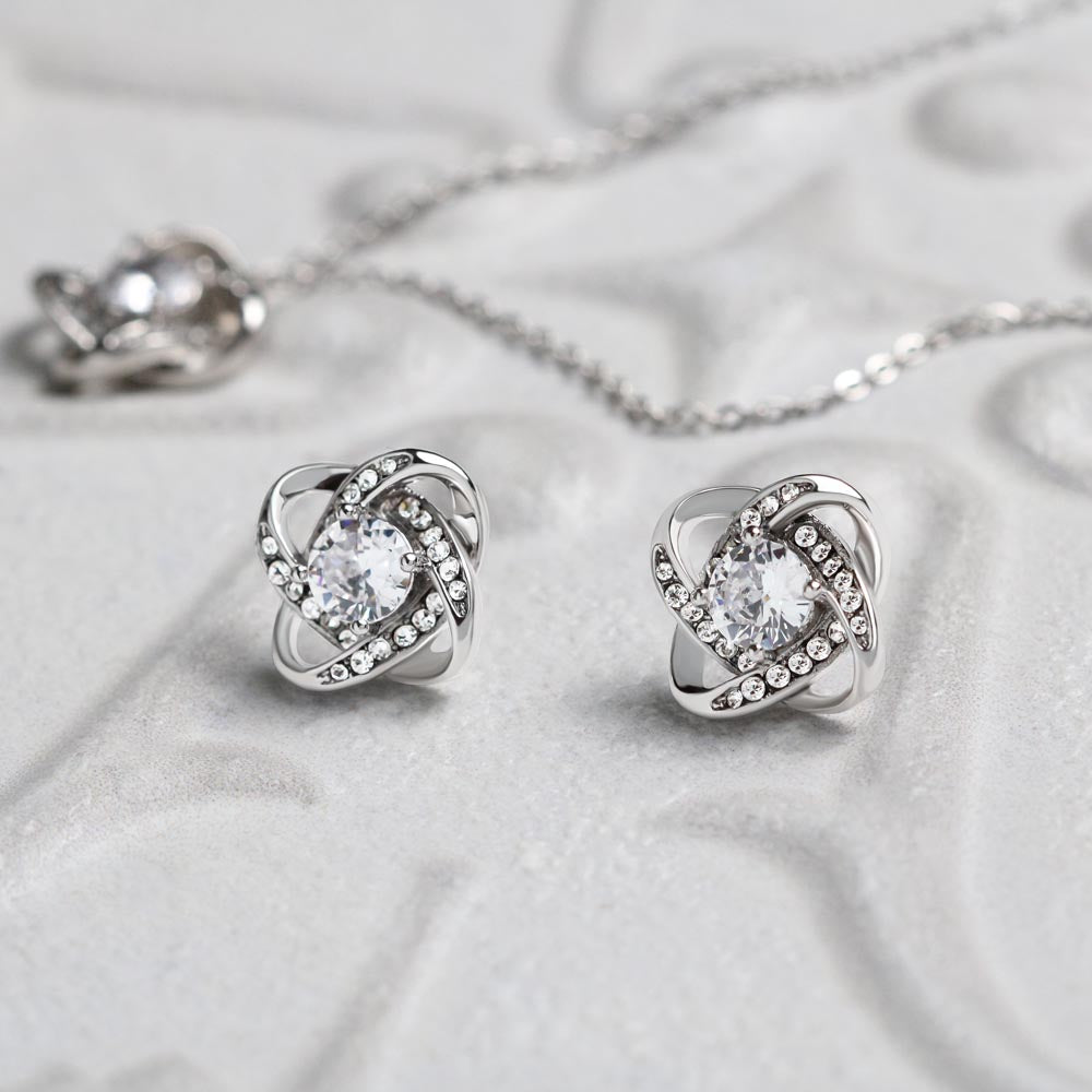 TO MY MOM FROM DAUGHTER SQUEEZED LOVE KNOT EARRING NECKLACE GIFT SET