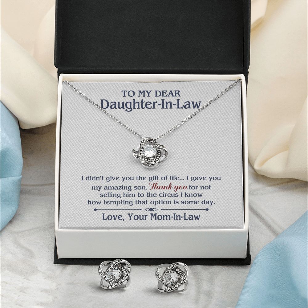 TO MY DAUGHTER IN LAW CIRCUS LOVE KNOT EARRING NECKLACE GIFT SET