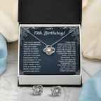 HAPPY 15TH BIRTHDAY DREAMS LOVE KNOT NECKLACE AND EARRINGS SET