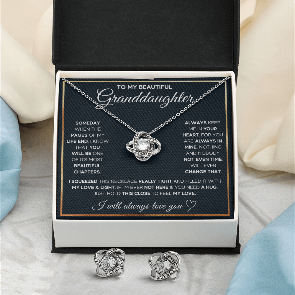 TO MY GRANDDAUGHTER SQUEEZED LOVE KNOT NECKLACE AND EARRINGS SET