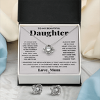 TO MY BEAUTIFUL DAUGHTER SQUEEZED LOVE KNOT NECKLACE AND EARRINGS
