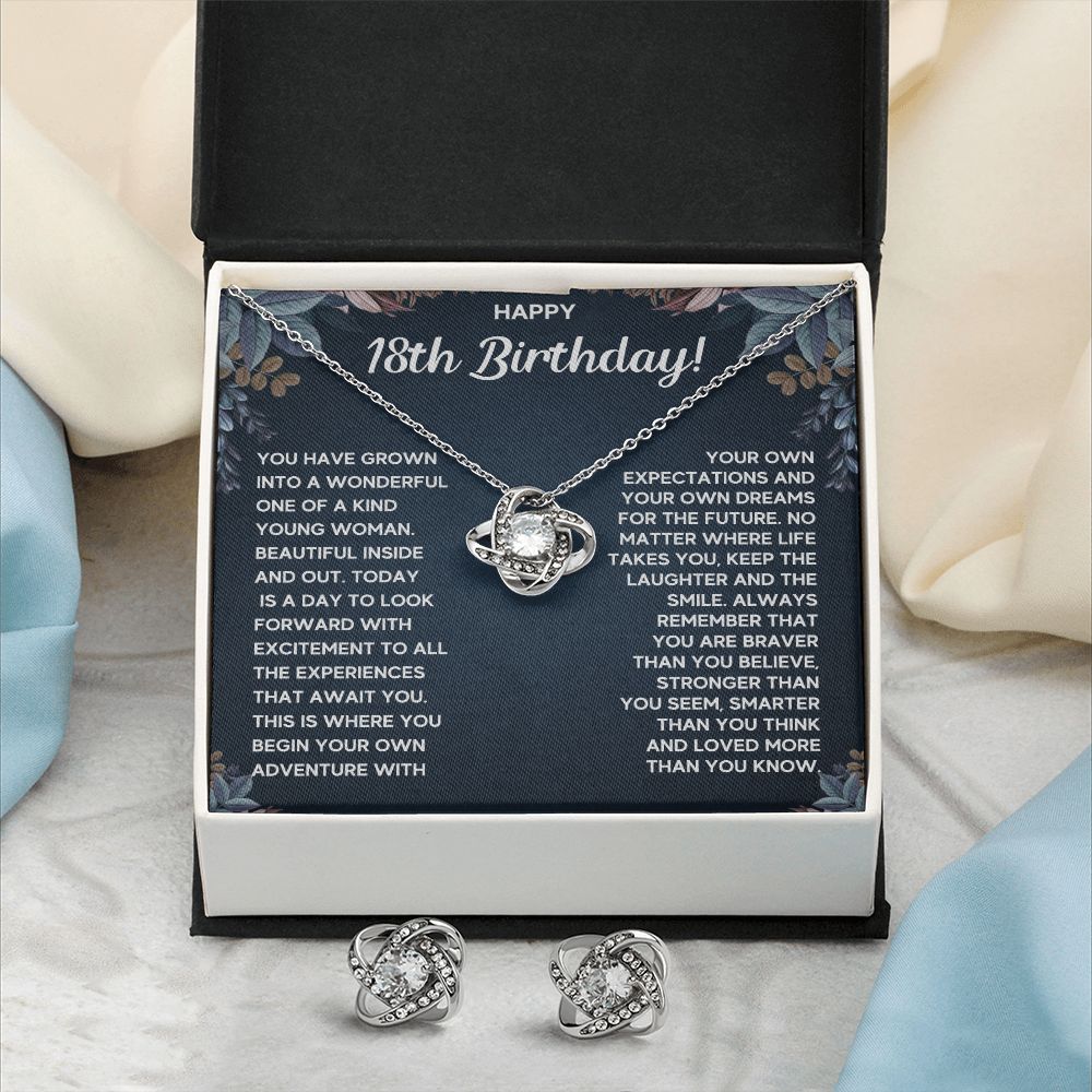 18TH BIRTHDAY DREAMS LOVE KNOT NECKLACE AND EARRINGS SET