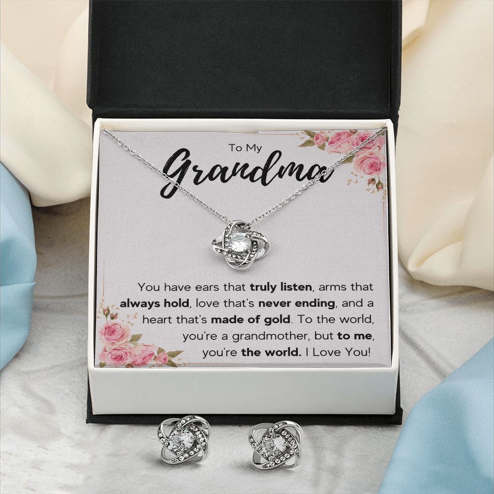 TO MY GRANDMA NEVER ENDING LOVE KNOT EARRING NECKLACE GIFT SET
