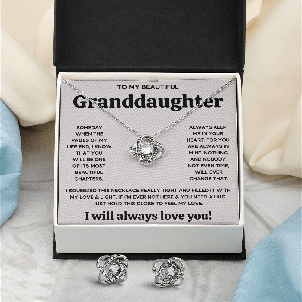 TO MY BEAUTIFUL GRANDDAUGHTER SQUEEZED LOVE KNOT NECKLACE AND EARRINGS SET