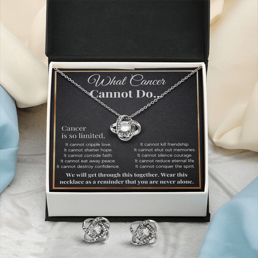 WHAT CANCER CANNOT DO LOVE KNOT NECKLACE AND EARRINGS SET