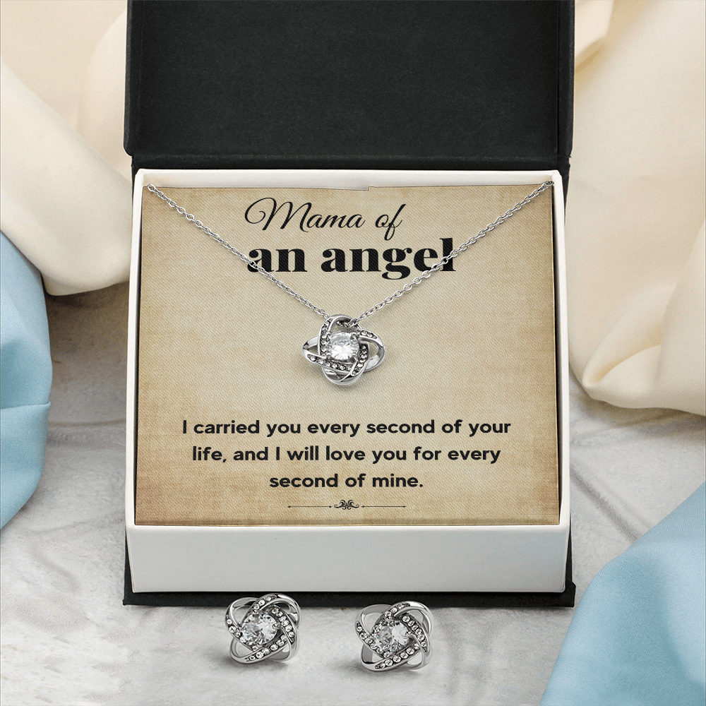 MAMA OF AN ANGEL LOVE KNOT NECKLACE AND EARRINGS