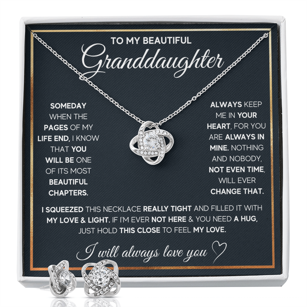TO MY GRANDDAUGHTER SQUEEZED LOVE KNOT NECKLACE AND EARRINGS SET