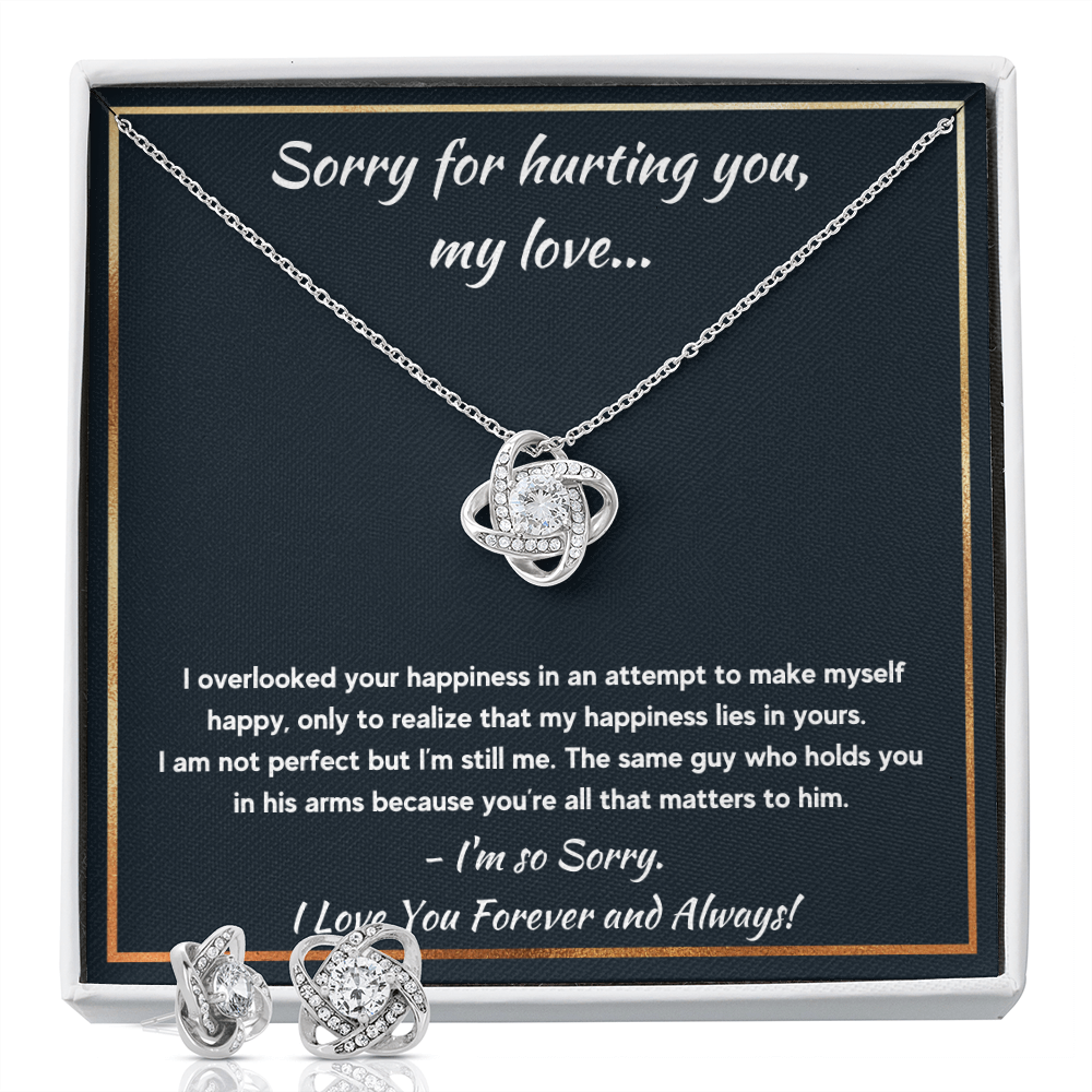 I'M SORRY HAPPINESS LOVE KNOT NECKLACE AND EARRINGS SET