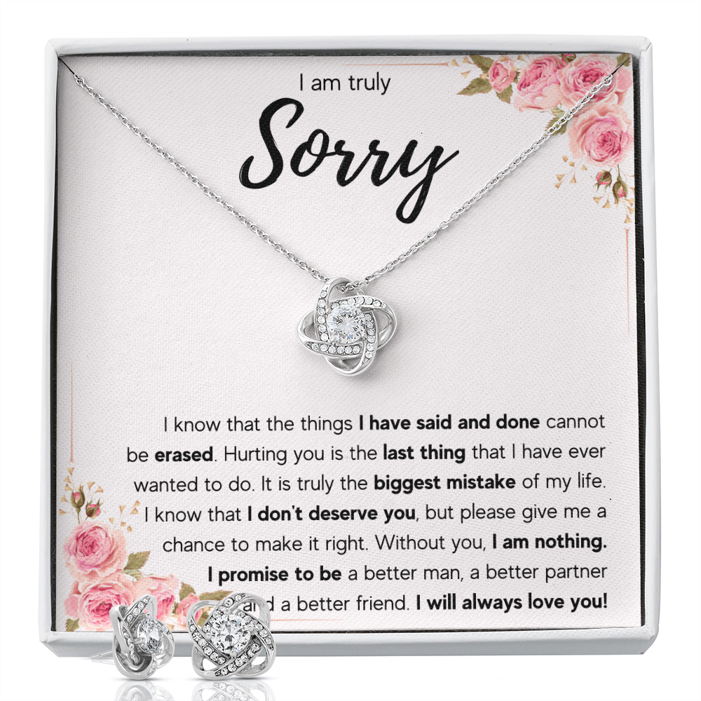 I'M SORRY MISTAKE LOVE KNOT NECKLACE AND EARRINGS SET