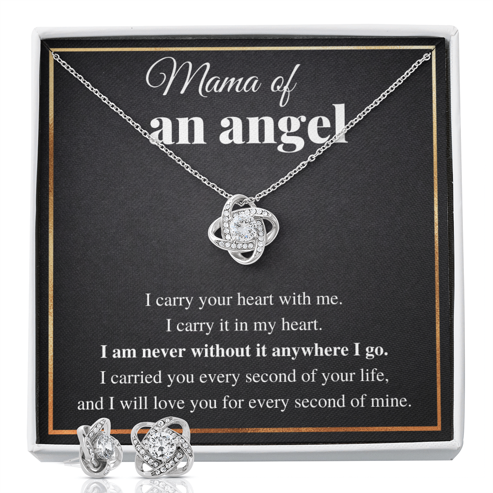 MAMA OF AN ANGEL LOVE KNOT NECKLACE AND EARRINGS GIFT SET