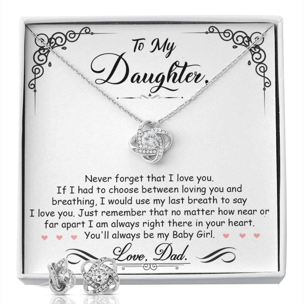 TO MY DAUGHTER BREATHING LOVE KNOT NECKLACE AND EARRINGS SET