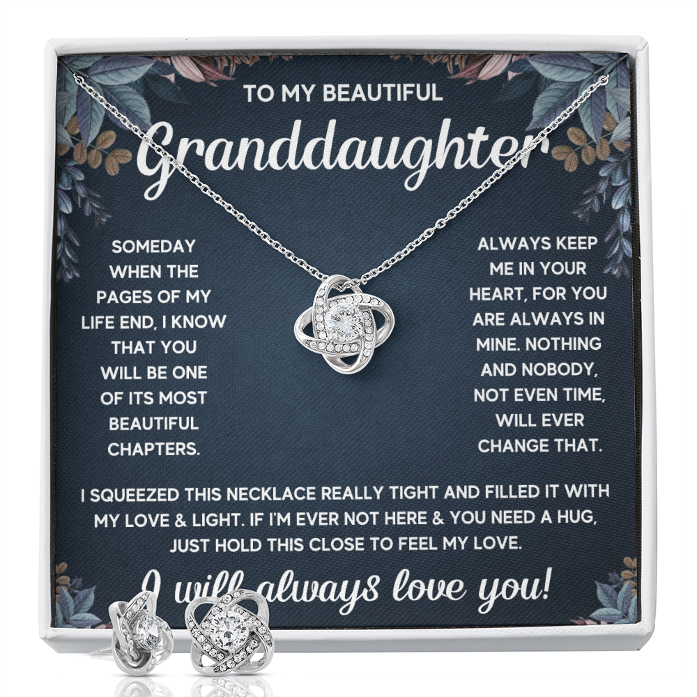 TO MY GRANDDAUGHTER SQUEEZED LOVE KNOT NECKLACE AND EARRINGS SET