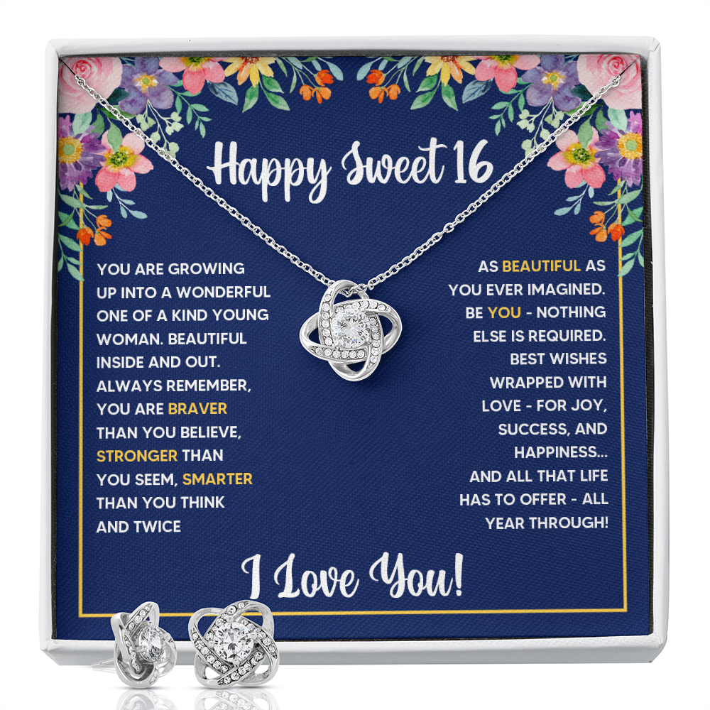 SWEET 16 WRAPPED LOVE KNOT NECKLACE AND EARRINGS SET