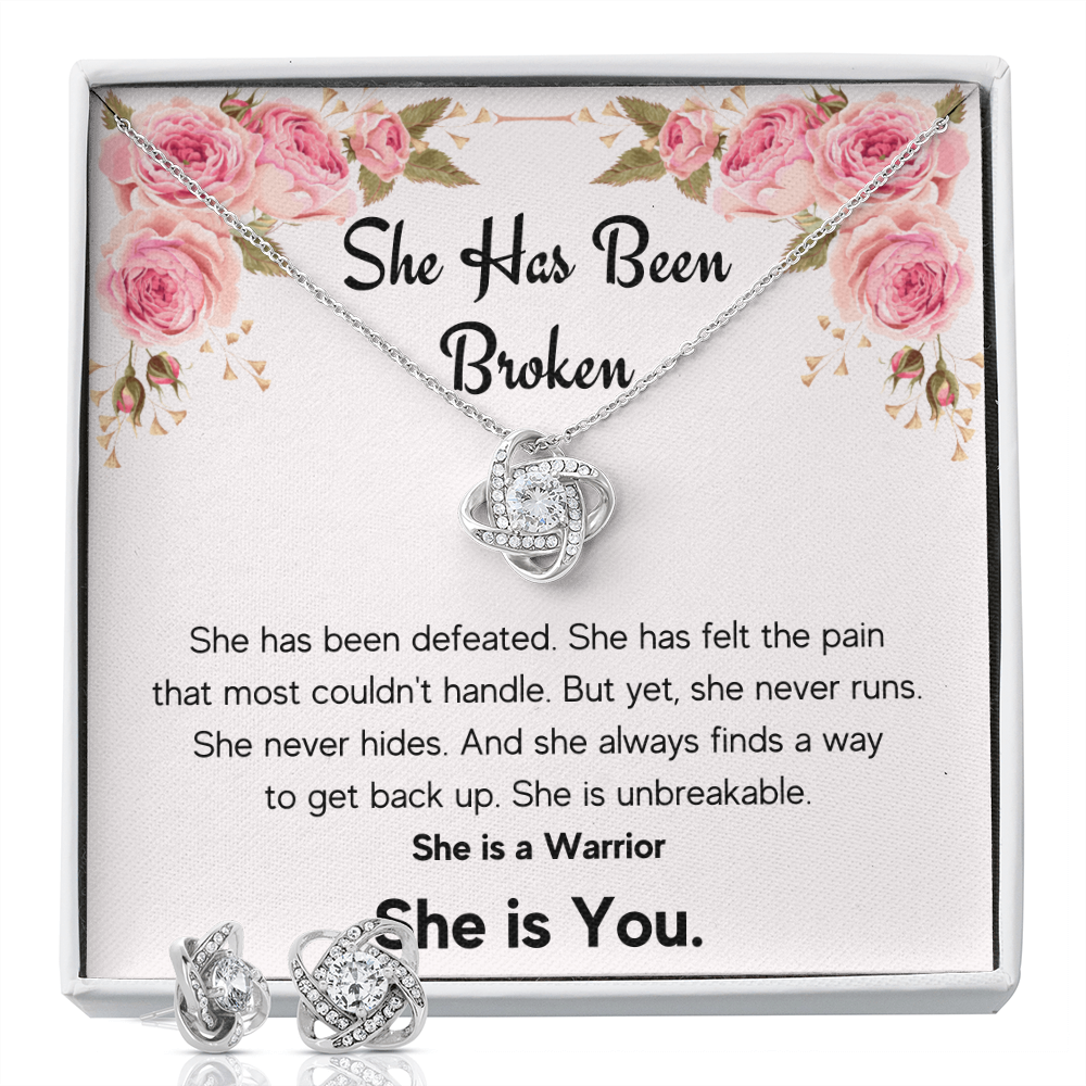 ENCOURAGEMENT SHE IS YOU LOVE KNOT NECKLACE AND EARRINGS SET