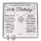 60TH BIRTHDAY WISDOM LOVE KNOT NECKLACE AND EARRINGS SET