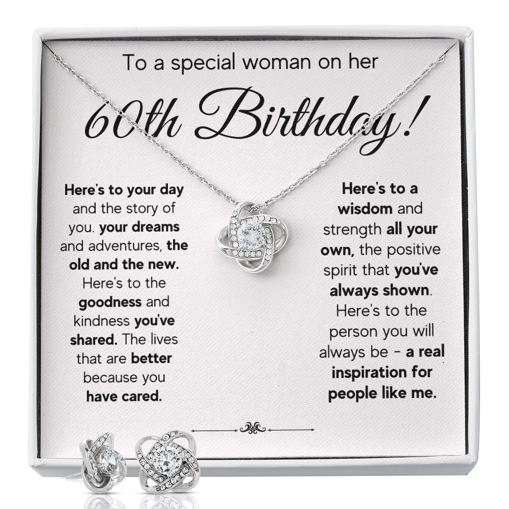 60TH BIRTHDAY WISDOM LOVE KNOT NECKLACE AND EARRINGS SET