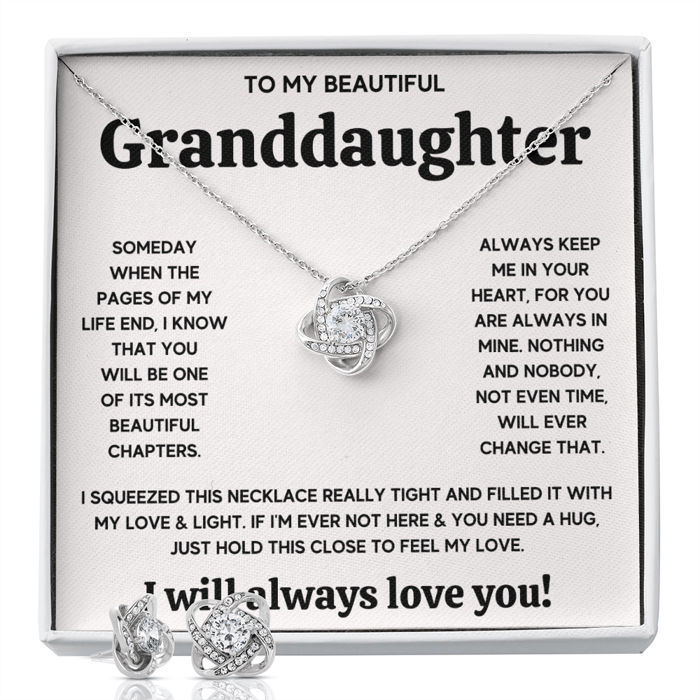 TO MY BEAUTIFUL GRANDDAUGHTER SQUEEZED LOVE KNOT NECKLACE AND EARRINGS SET