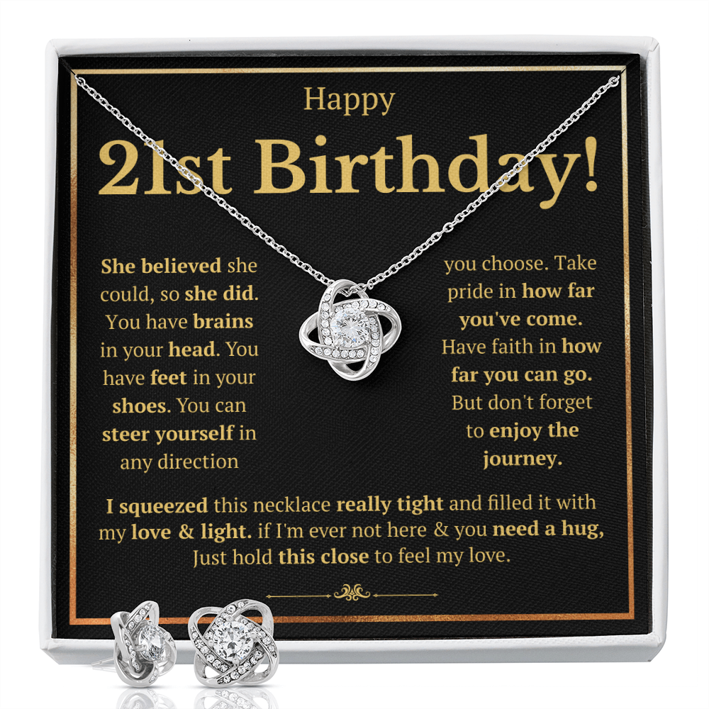 21ST BIRTHDAY SQUEEZED LOVE KNOT NECKLACE AND EARRINGS SET