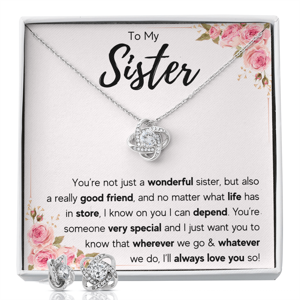 TO MY SISTER LOVE YOU SO LOVE KNOT NECKLACE AND EARRINGS SET