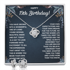 HAPPY 15TH BIRTHDAY DREAMS LOVE KNOT NECKLACE AND EARRINGS SET