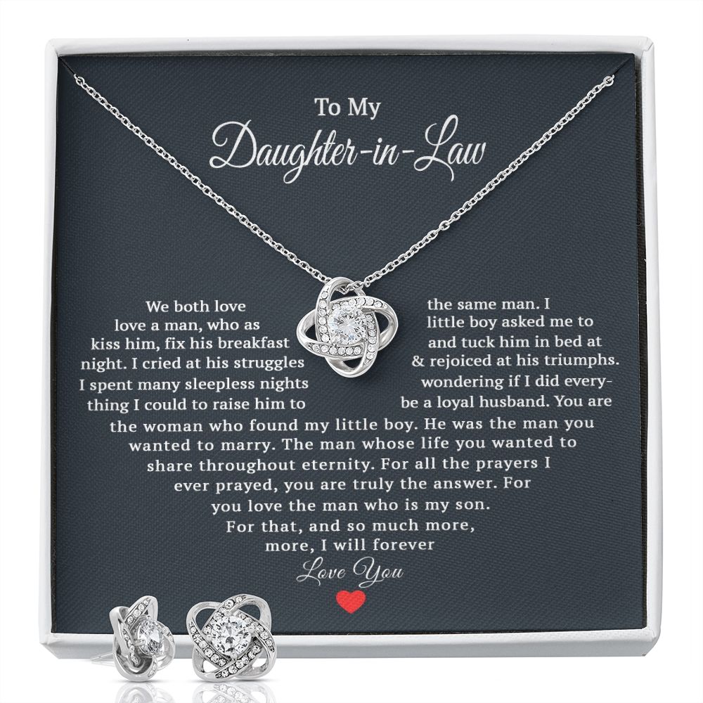 TO MY DAUGHTER IN LAW HEART LOVE KNOT EARRING NECKLACE GIFT SET