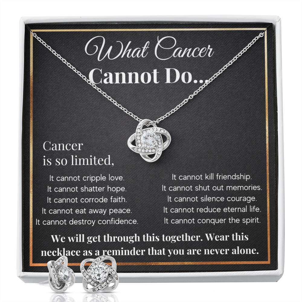 WHAT CANCER CANNOT DO LOVE KNOT NECKLACE AND EARRINGS SET