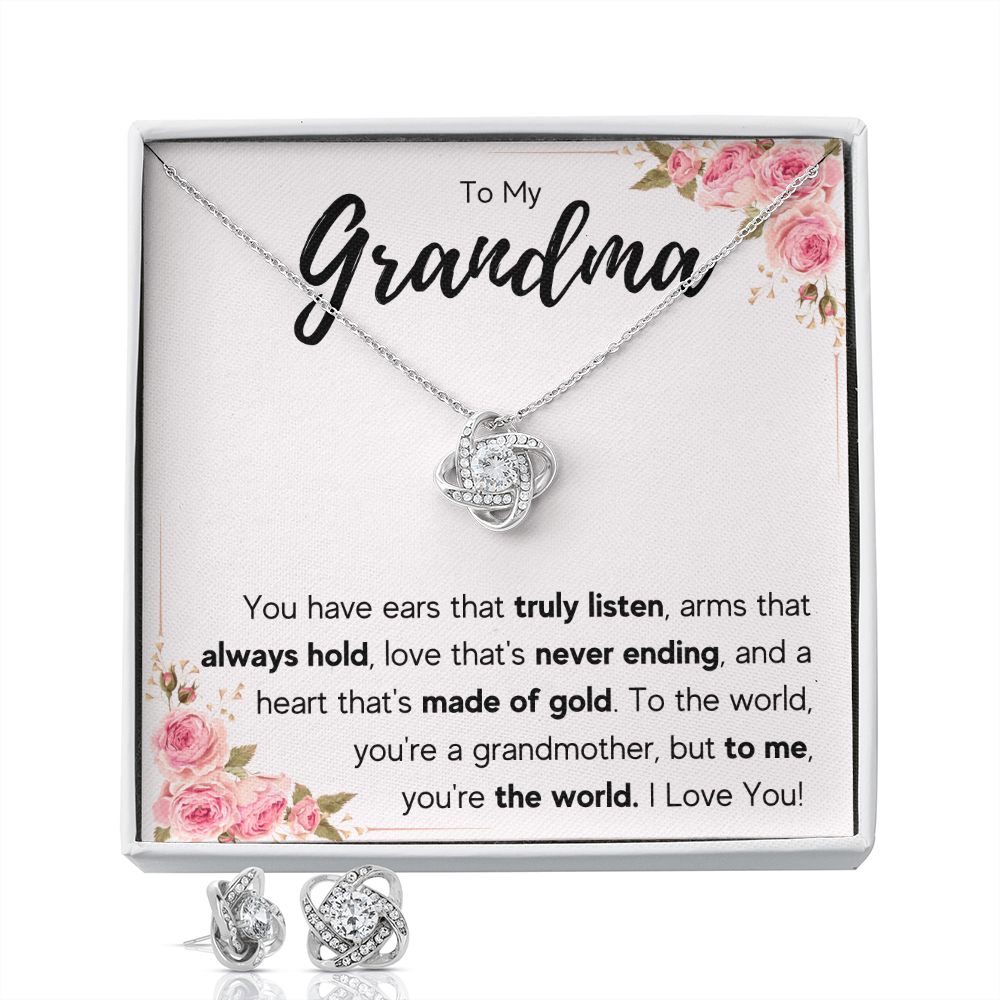 TO MY GRANDMA NEVER ENDING LOVE KNOT EARRING NECKLACE GIFT SET