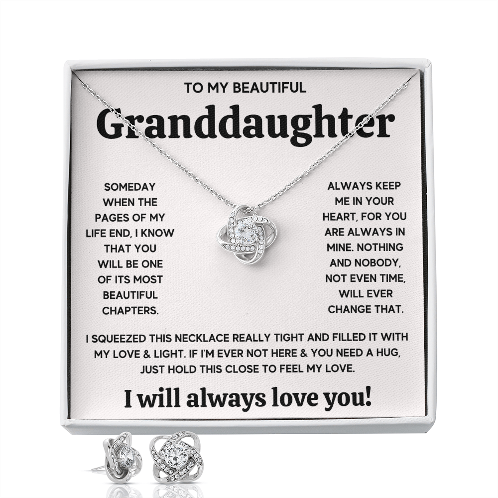 TO MY BEAUTIFUL GRANDDAUGHTER SQUEEZED LOVE KNOT NECKLACE AND EARRINGS SET