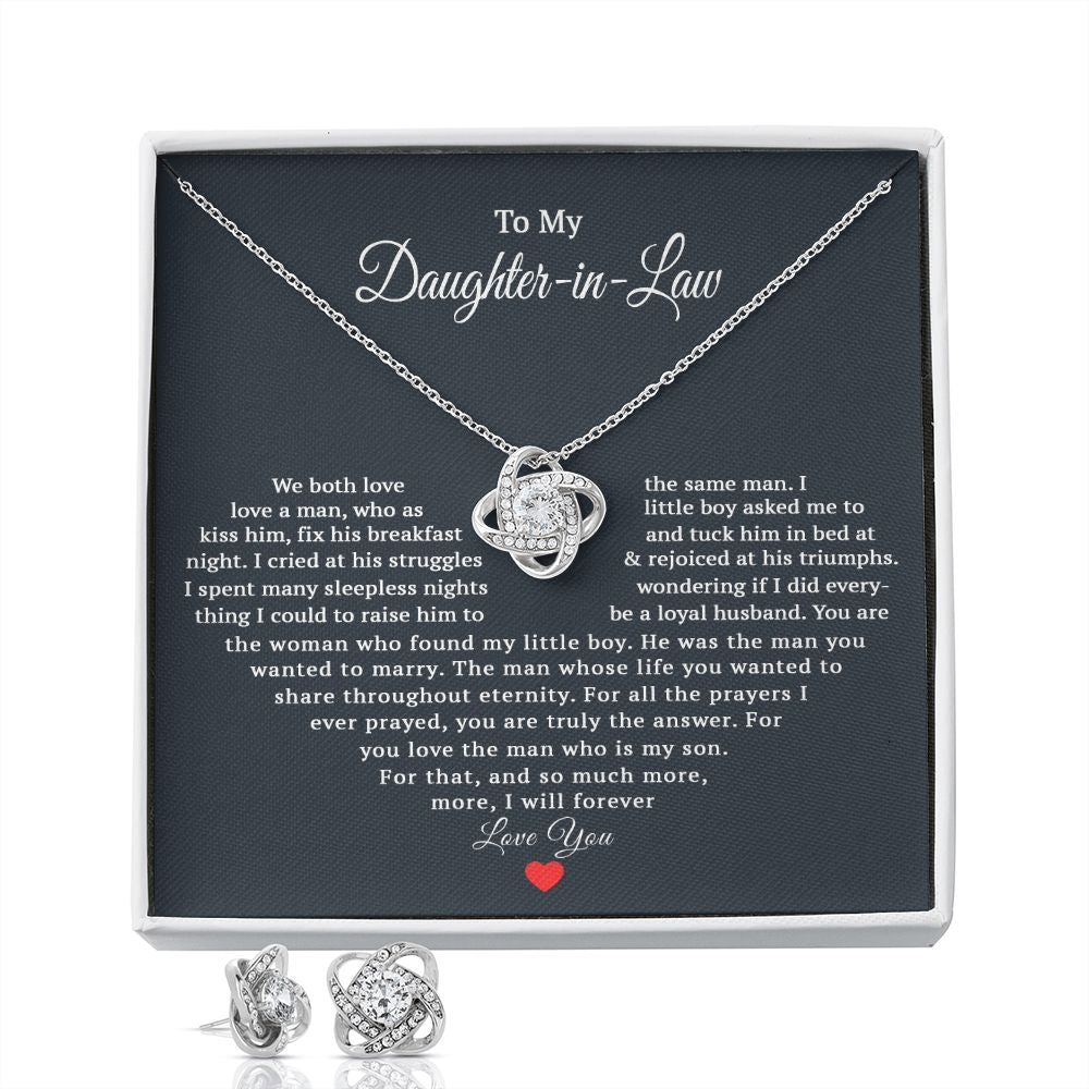 TO MY DAUGHTER IN LAW HEART LOVE KNOT EARRING NECKLACE GIFT SET