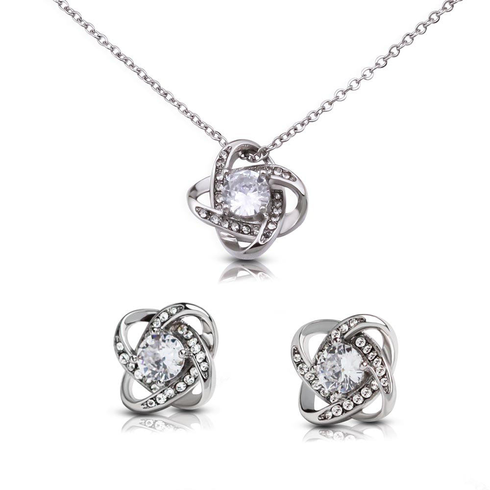 TO MY MOM FROM DAUGHTER SQUEEZED LOVE KNOT EARRING NECKLACE GIFT SET