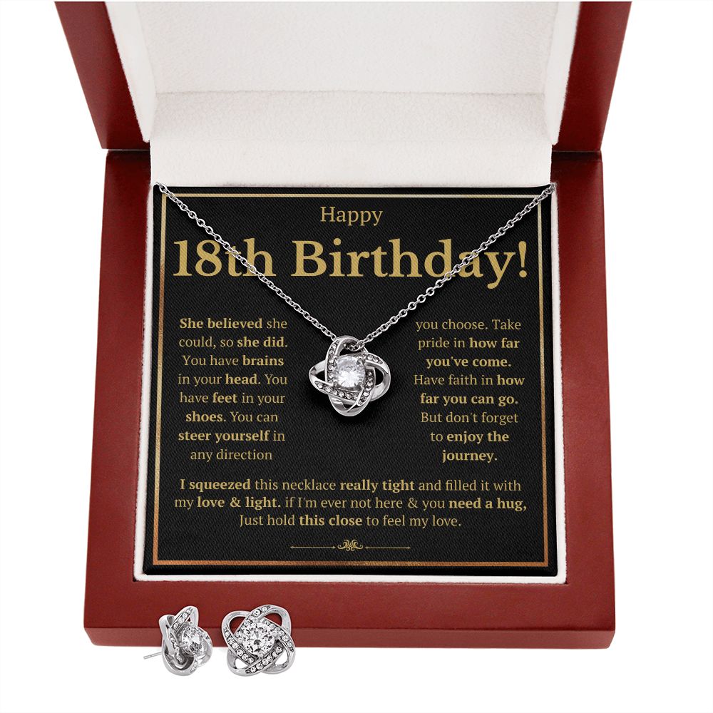 18TH BIRTHDAY SQUEEZED LOVE KNOT NECKLACE AND EARRINGS SET