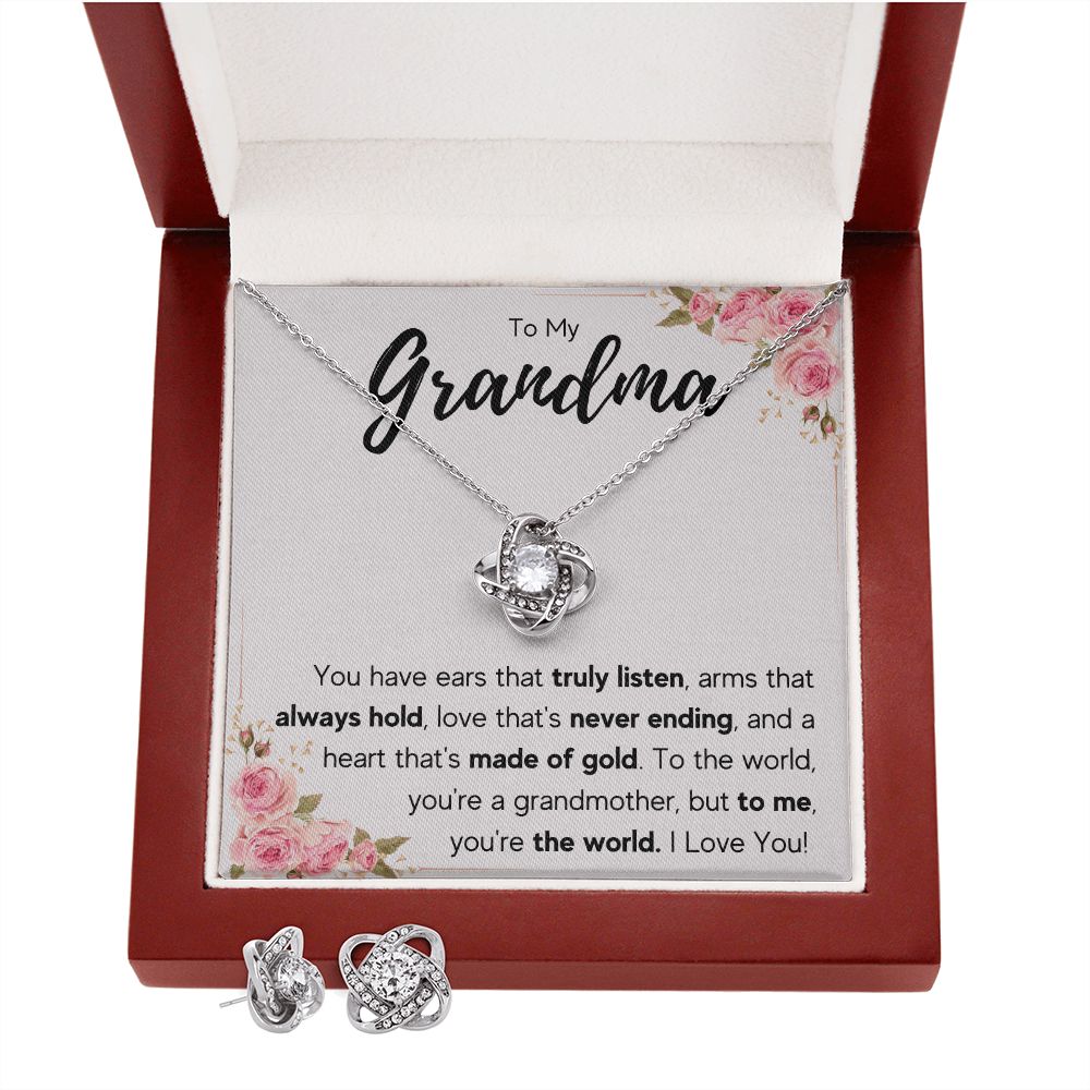 TO MY GRANDMA NEVER ENDING LOVE KNOT EARRING NECKLACE GIFT SET