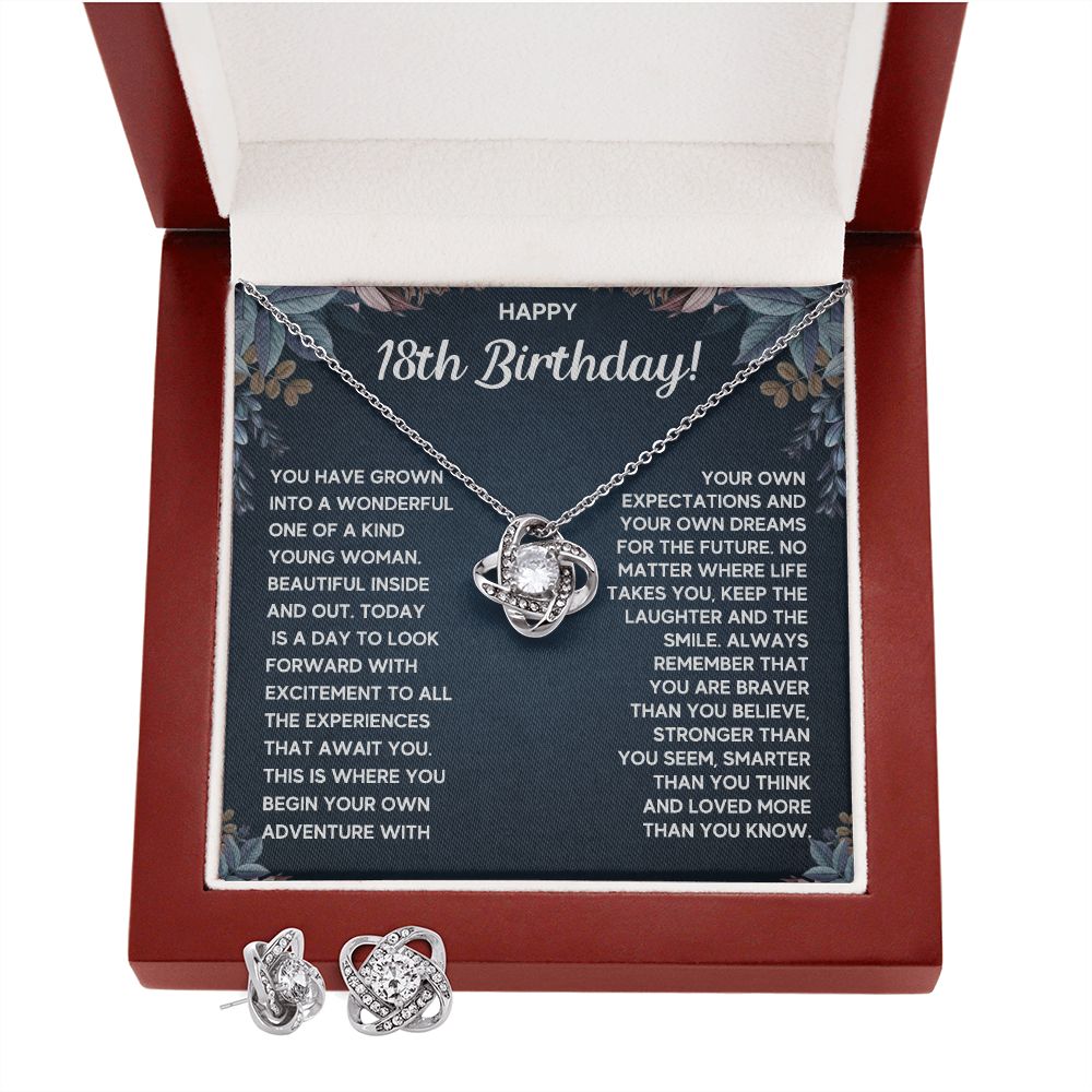 18TH BIRTHDAY DREAMS LOVE KNOT NECKLACE AND EARRINGS SET