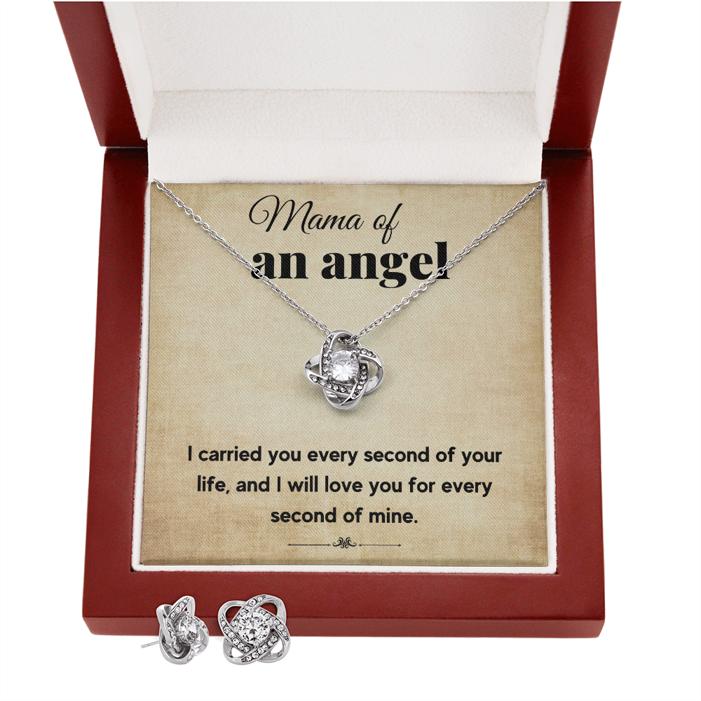 MAMA OF AN ANGEL LOVE KNOT NECKLACE AND EARRINGS