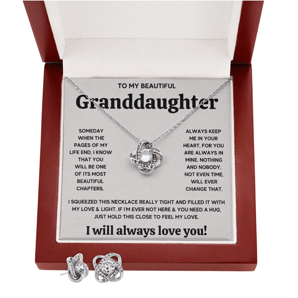 TO MY BEAUTIFUL GRANDDAUGHTER SQUEEZED LOVE KNOT NECKLACE AND EARRINGS SET