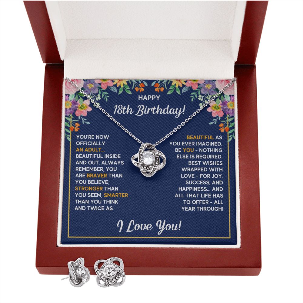 18TH BIRTHDAY WRAPPED LOVE KNOT NECKLACE AND EARRINGS SET