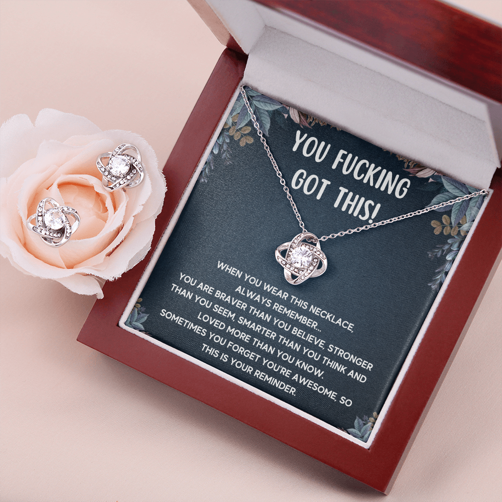 ENCOURAGEMENT BRAVER LOVE KNOT NECKLACE AND EARRINGS SET