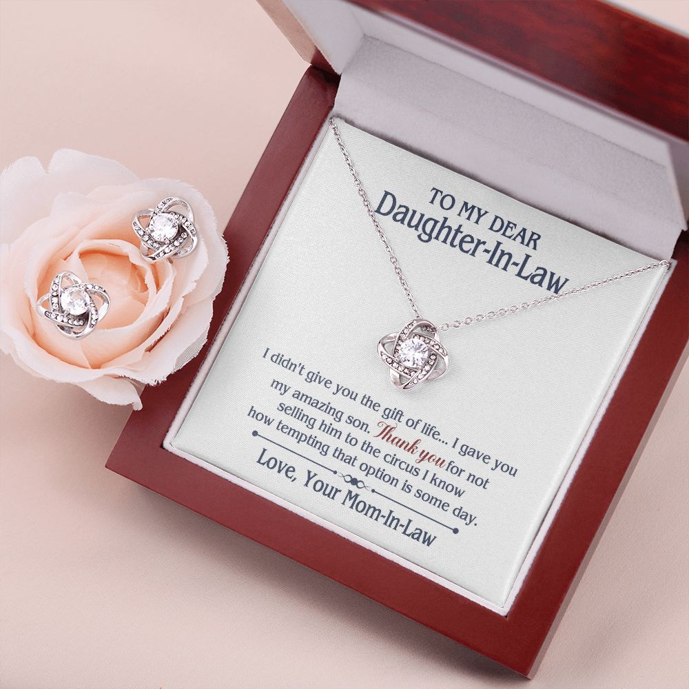 TO MY DAUGHTER IN LAW CIRCUS LOVE KNOT EARRING NECKLACE GIFT SET