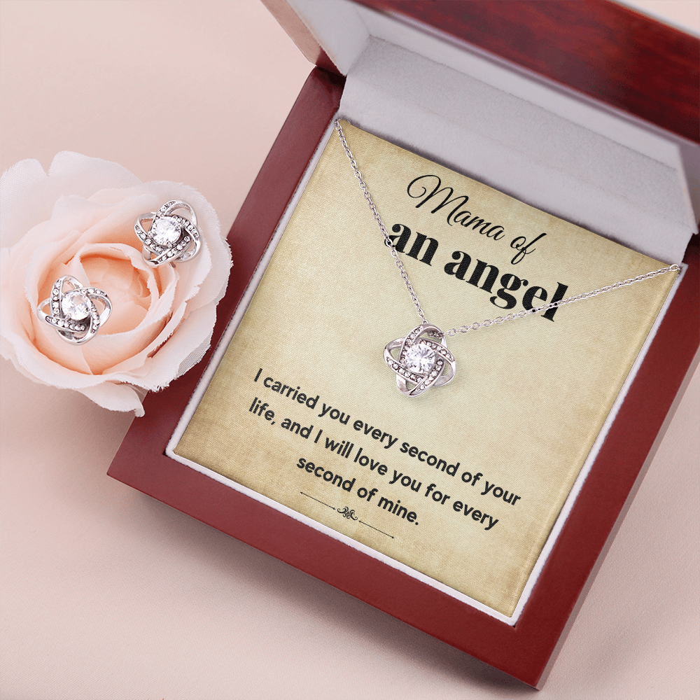 MAMA OF AN ANGEL LOVE KNOT NECKLACE AND EARRINGS