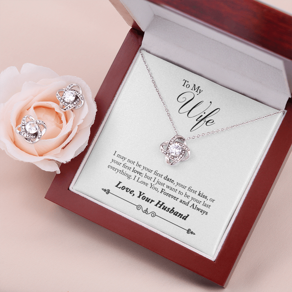 TO MY WIFE LAST EVERYTHING LOVE KNOT NECKLACE AND EARRINGS SET